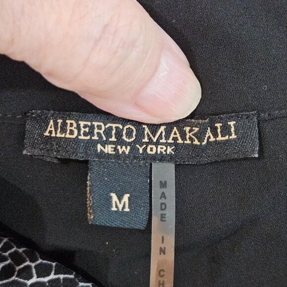 Alberto Makali NY Medium Blouse Button Up Animal Print B&W Designer - Picture 9 of 10